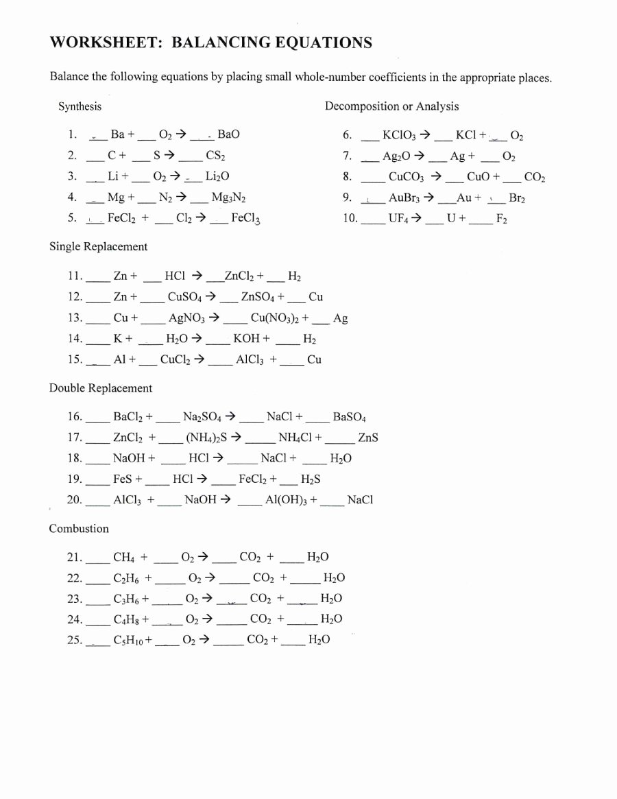 50 Balancing Chemical Equation Worksheet Chessmuseum Template Library