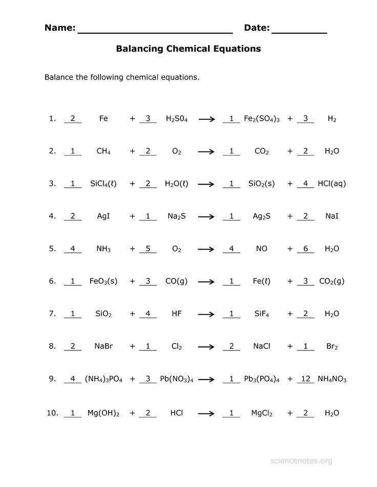 M&M Balancing Equations Answer Key Balancing Equations Practice
