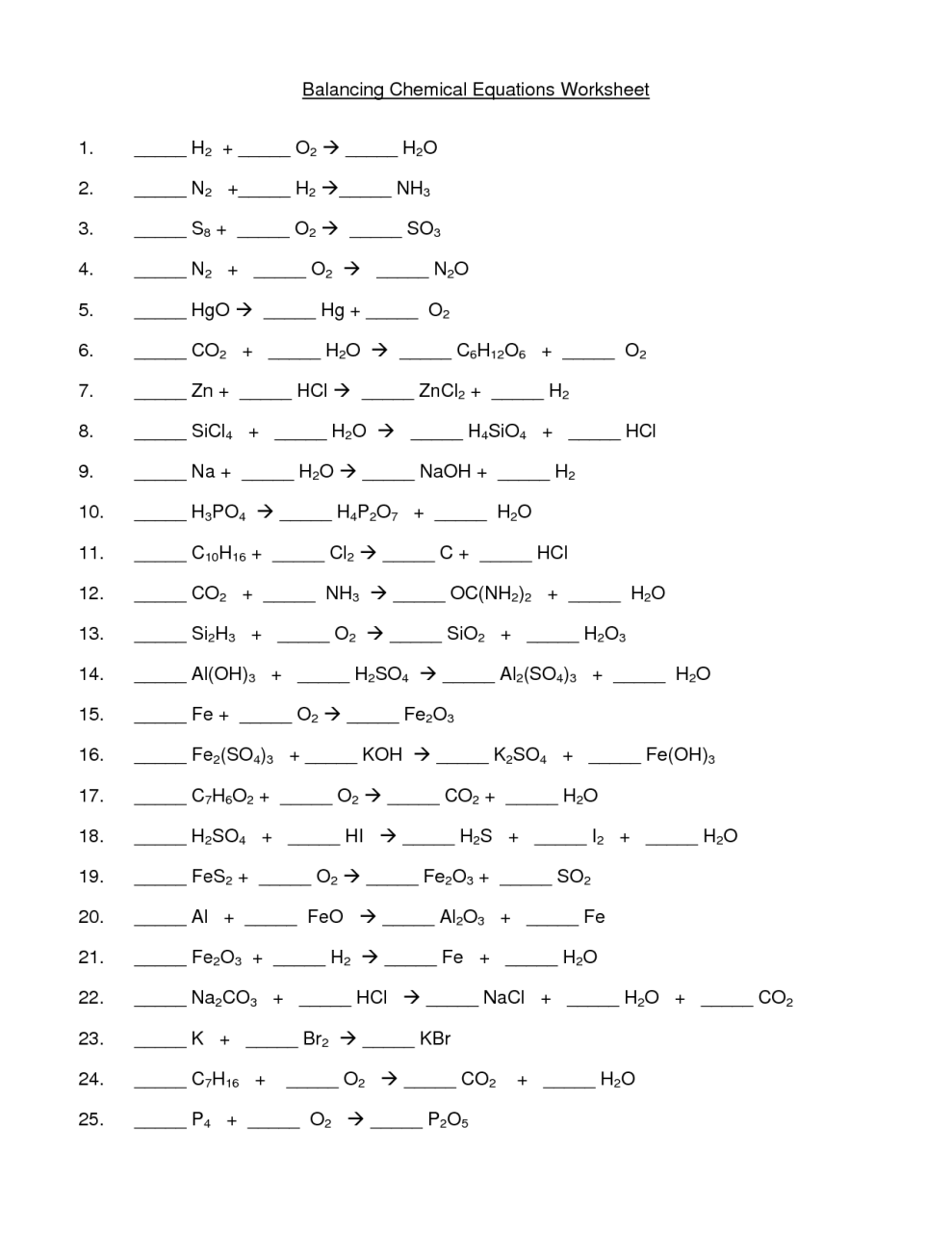 14 Best Images of Balancing Chemical Equations Worksheet Answer Key 1