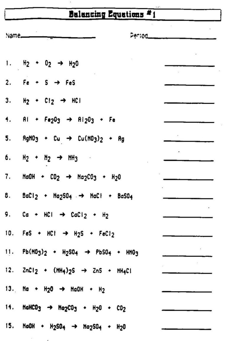 Balance Chemical Equations Worksheet Pdf