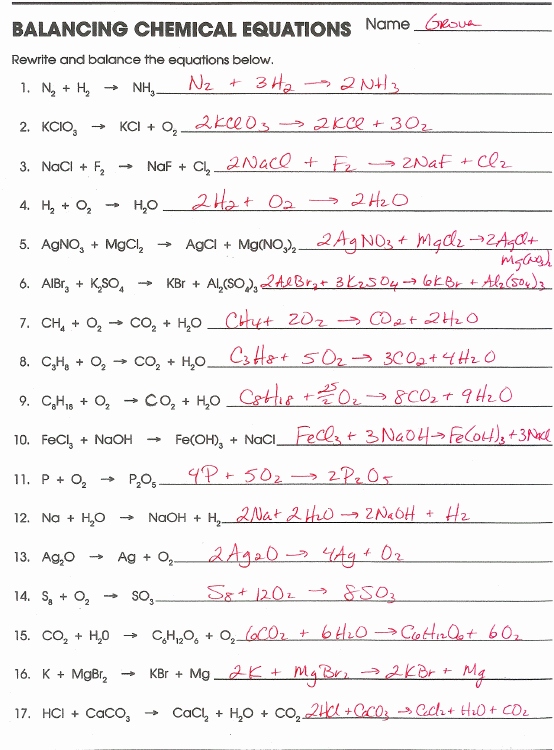 Chemistry Balancing Equations Practice Worksheet Answer Key 12 Best