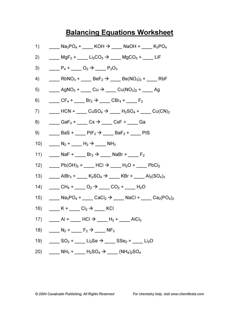 49 Balancing Chemical Equations Worksheets [with Answers] Worksheet