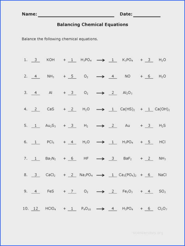 Practice Balancing Equations Answer Key / Balancing Chemical Equations