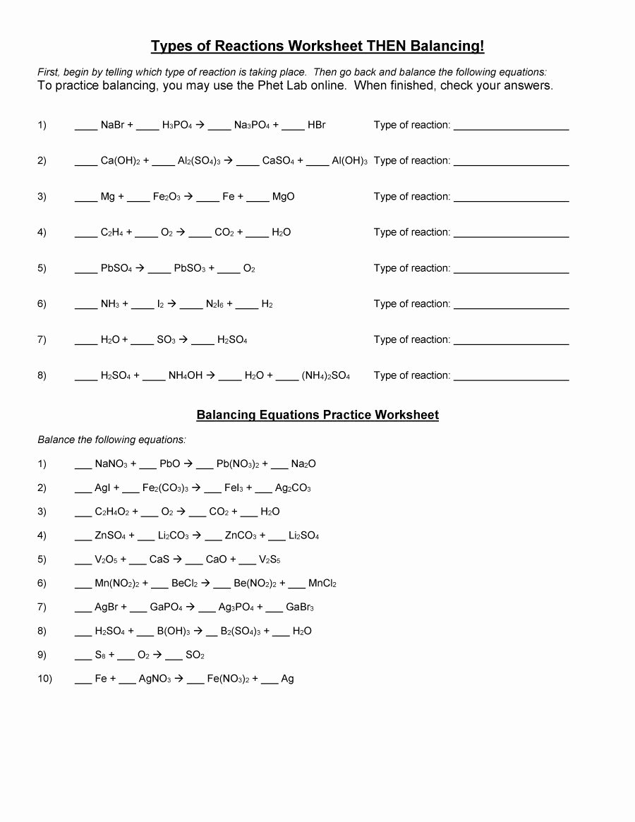 49 Balancing Equations Practice Worksheet Answers Chessmuseum