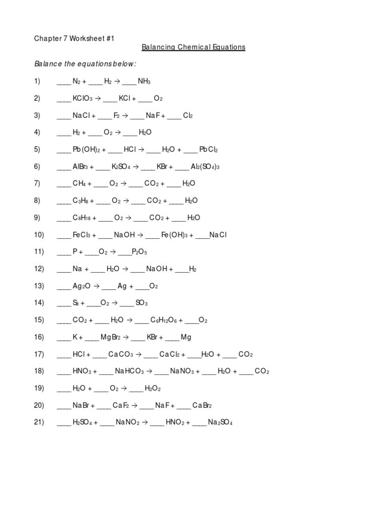 Balancing Equations Worksheet With Answers 1-10