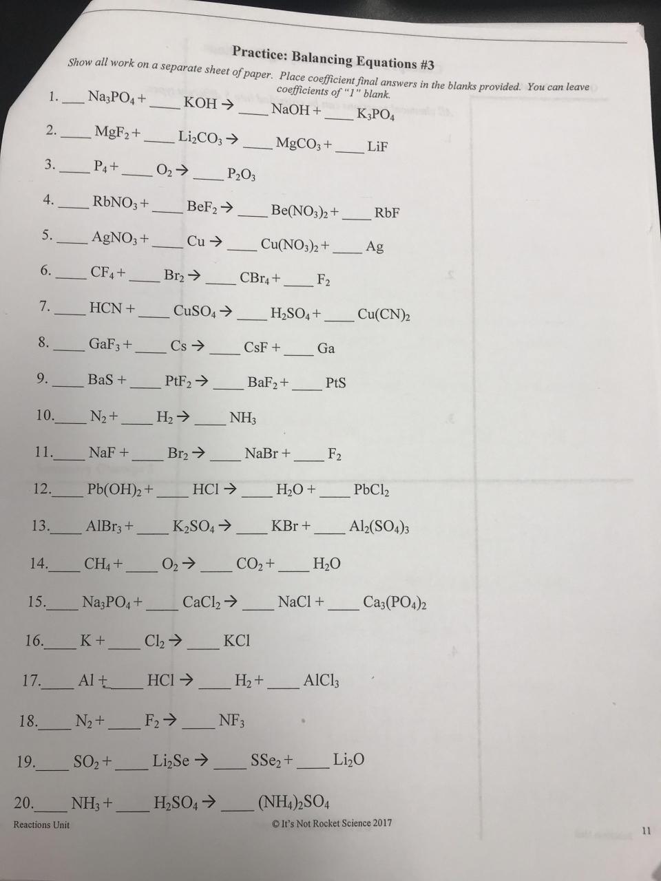 Balancing Chemical Equations Worksheet Chemistry If8766