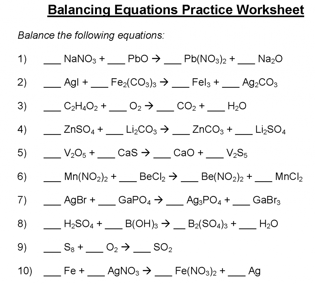 Balancing Equations Worksheet Key Balancing Chemical —