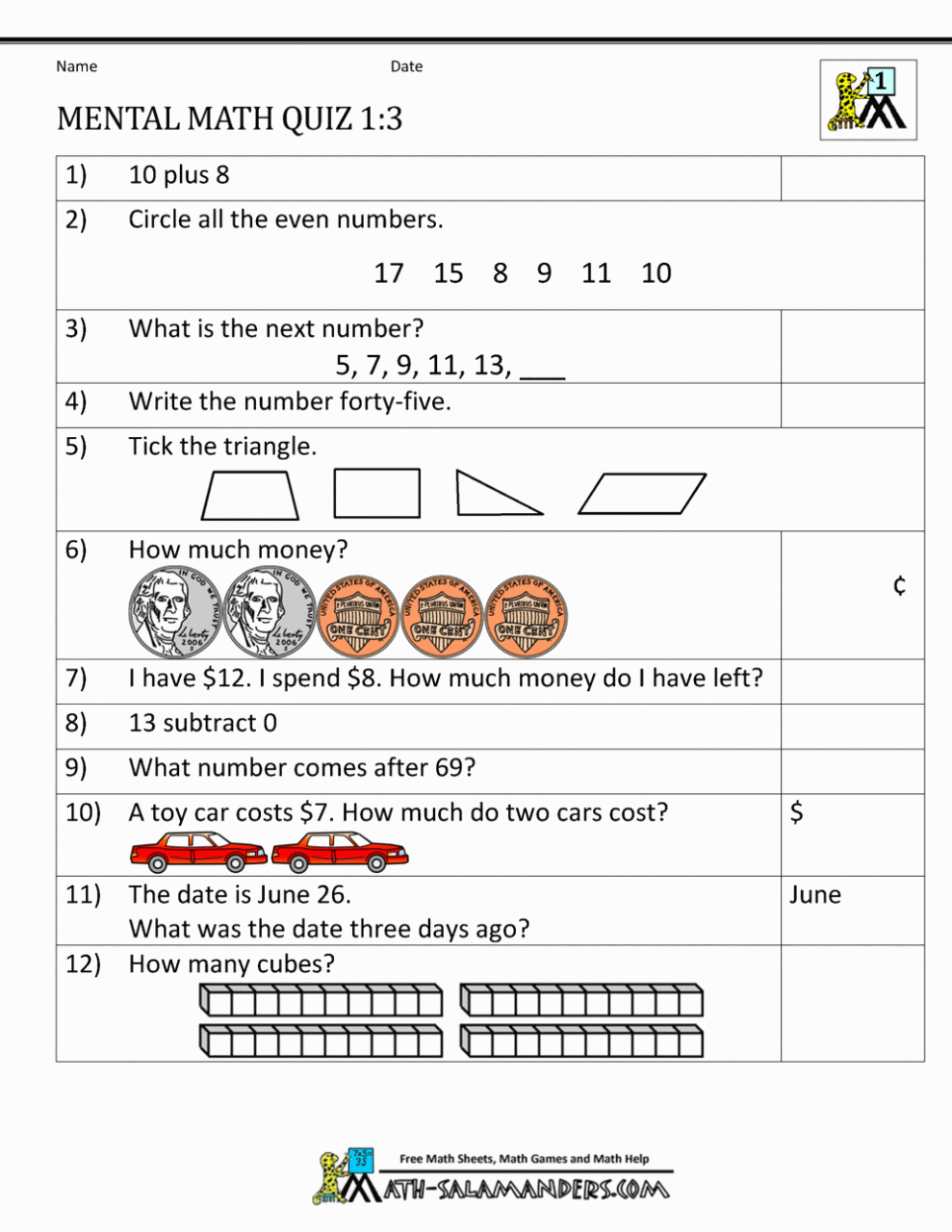Math Printable Worksheets 2Nd Grade
