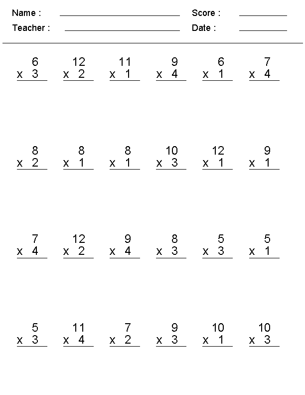 Math Worksheets Multiplication 3Rd Grade