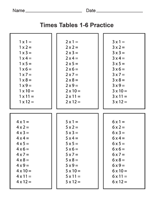 Printable Multiplication Table Sheets