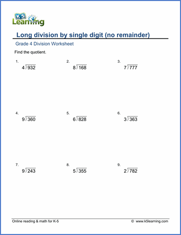 Long Division Questions For Grade 4