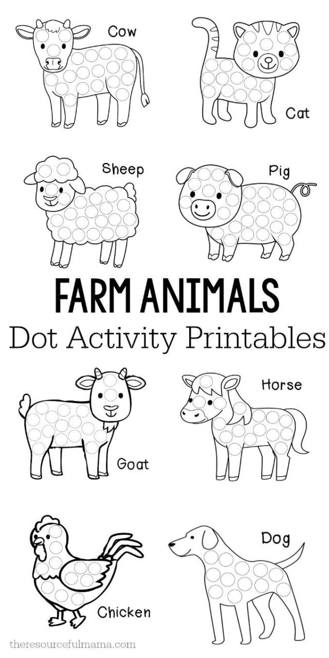 Farm Animals Dot Activity Printables Farm animals preschool, Farm