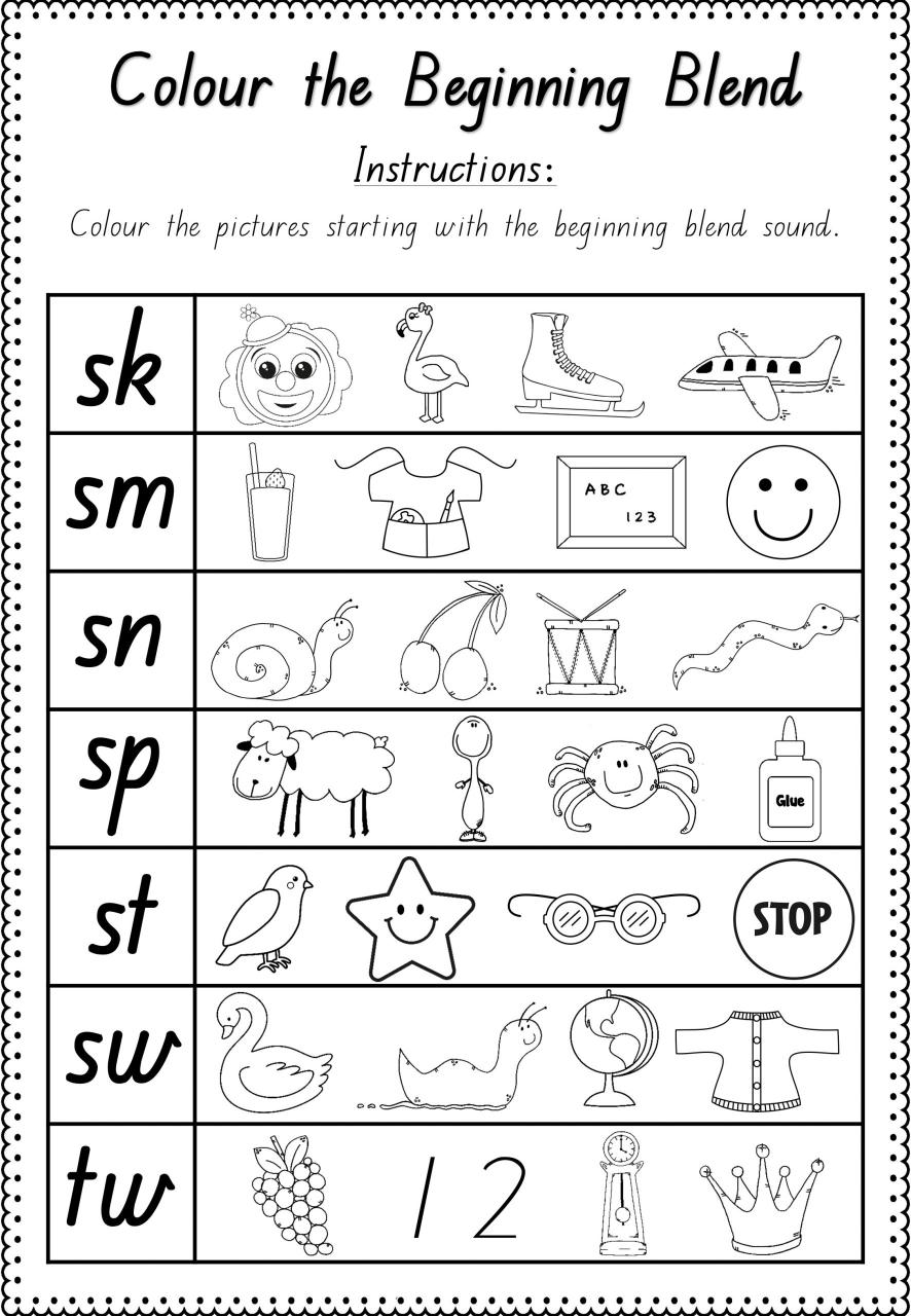 Blends Worksheets For Kindergarten PRINTABLE Kids Worksheets
