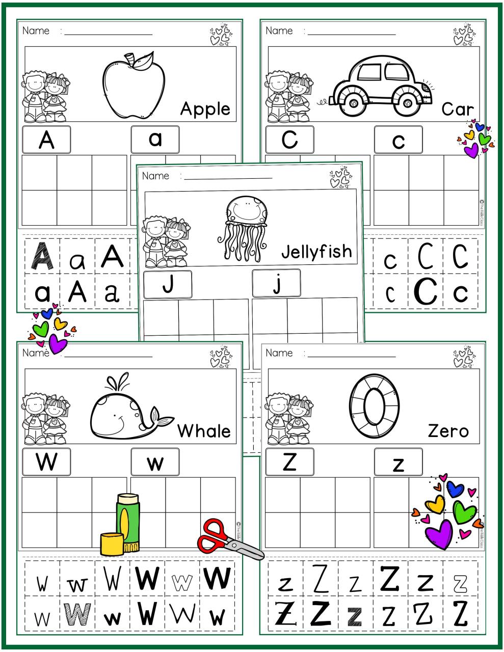 Kindergarten Cut And Paste Phonics Worksheets