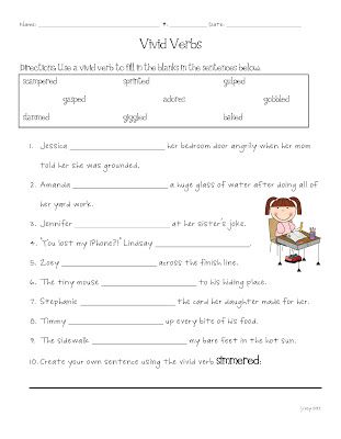 Vivid Verbs Worksheet 4th Grade
