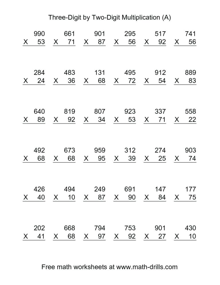 Printable 5th Grade Multiplication Sheets