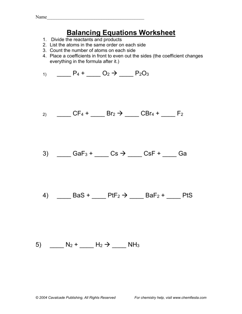 Balancing Equation Practice Worksheet Answers / Balancing Chemical