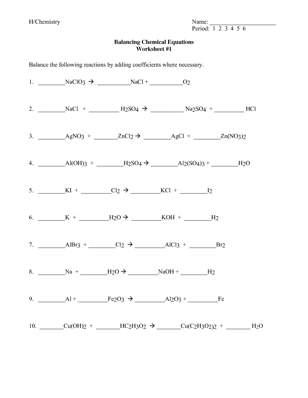 12 Best Images of Balancing Chemical Equations Worksheet PDF