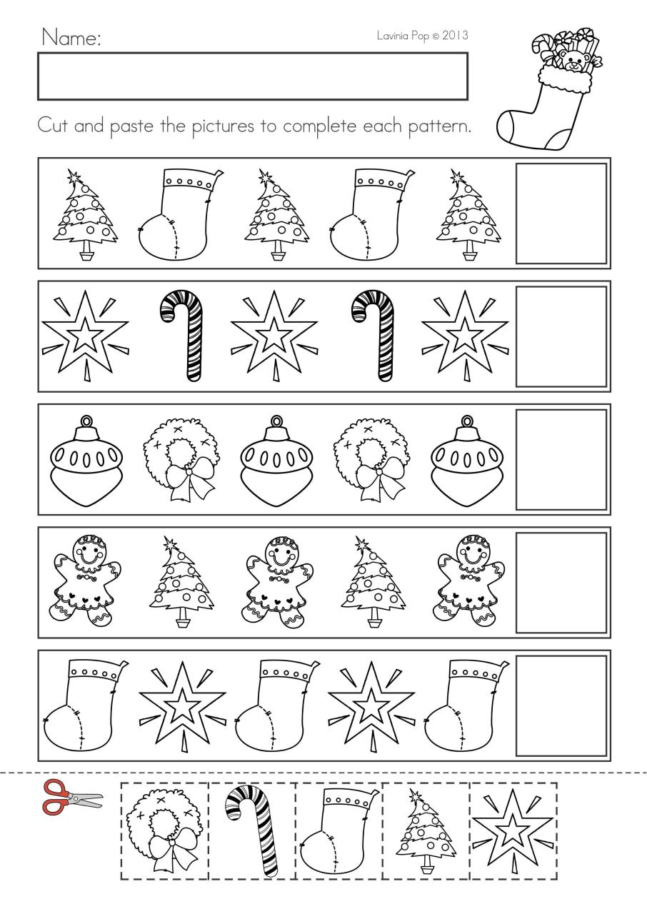 Christmas Patterns Worksheets Kindergarten