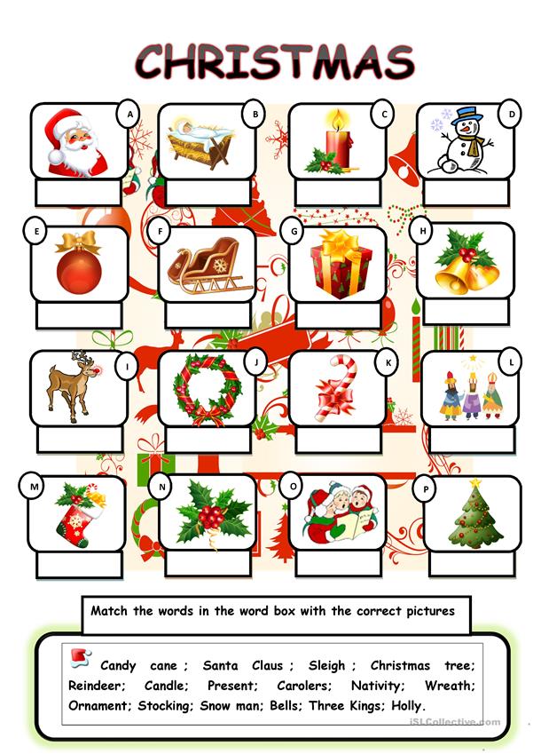 christmas vocabulary English ESL Worksheets for distance learning and