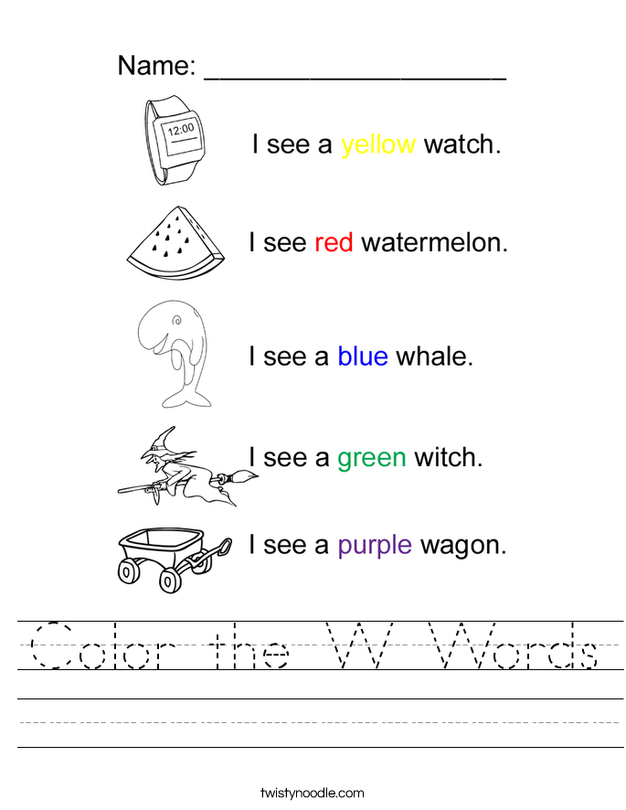 Words With W For Kindergarten