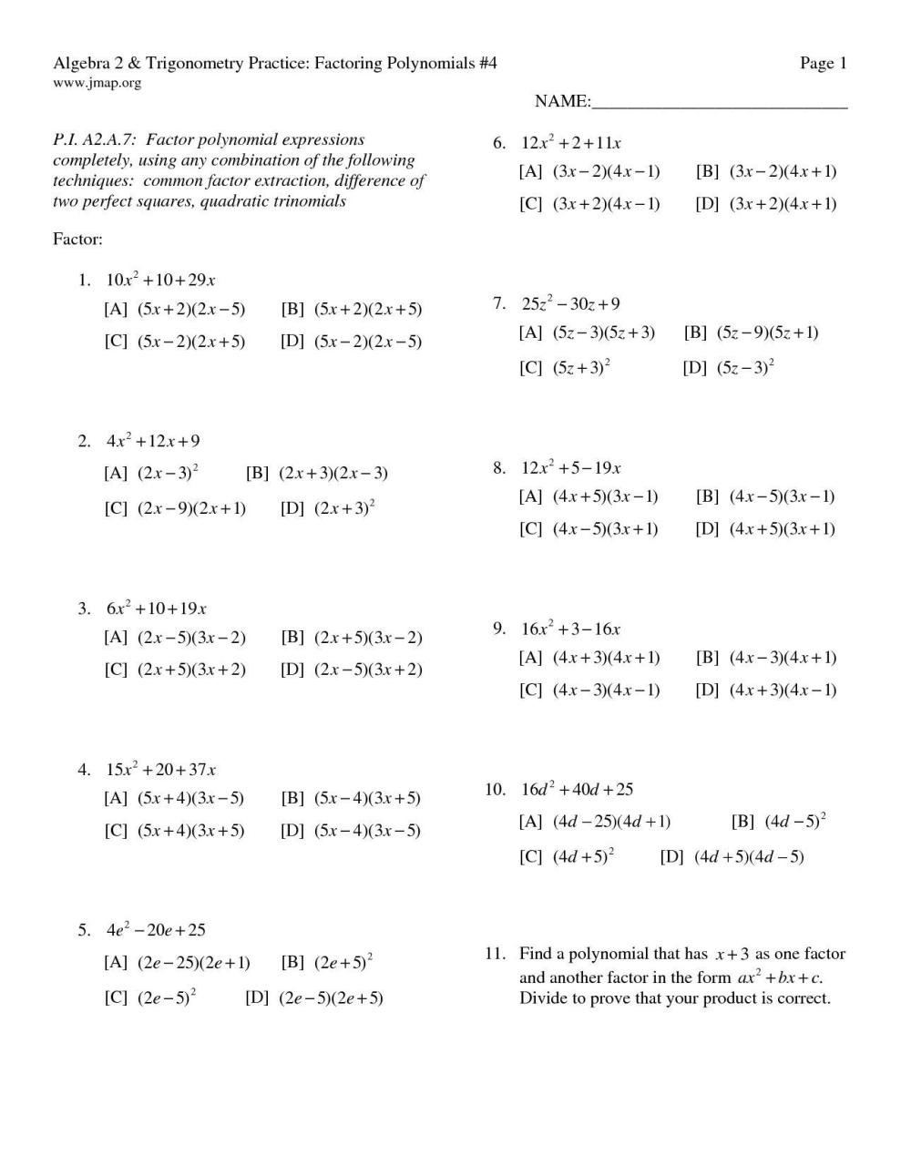 Quadratic Equation Worksheet Algebra 2