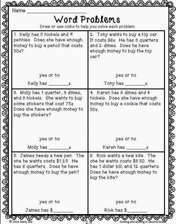 Smiling and Shining in Second Grade Money Word Problems