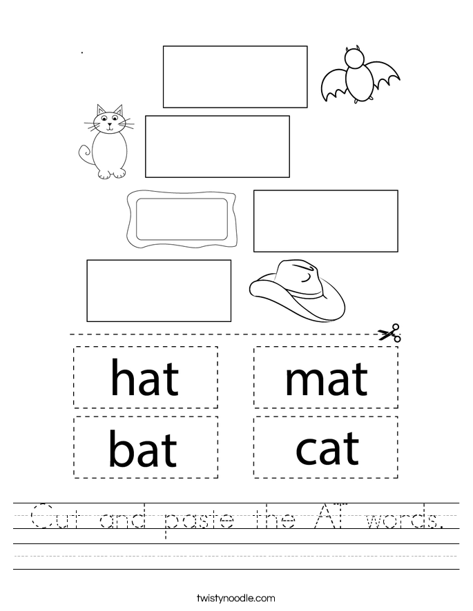 Kindergarten Worksheets Cut And Paste Words