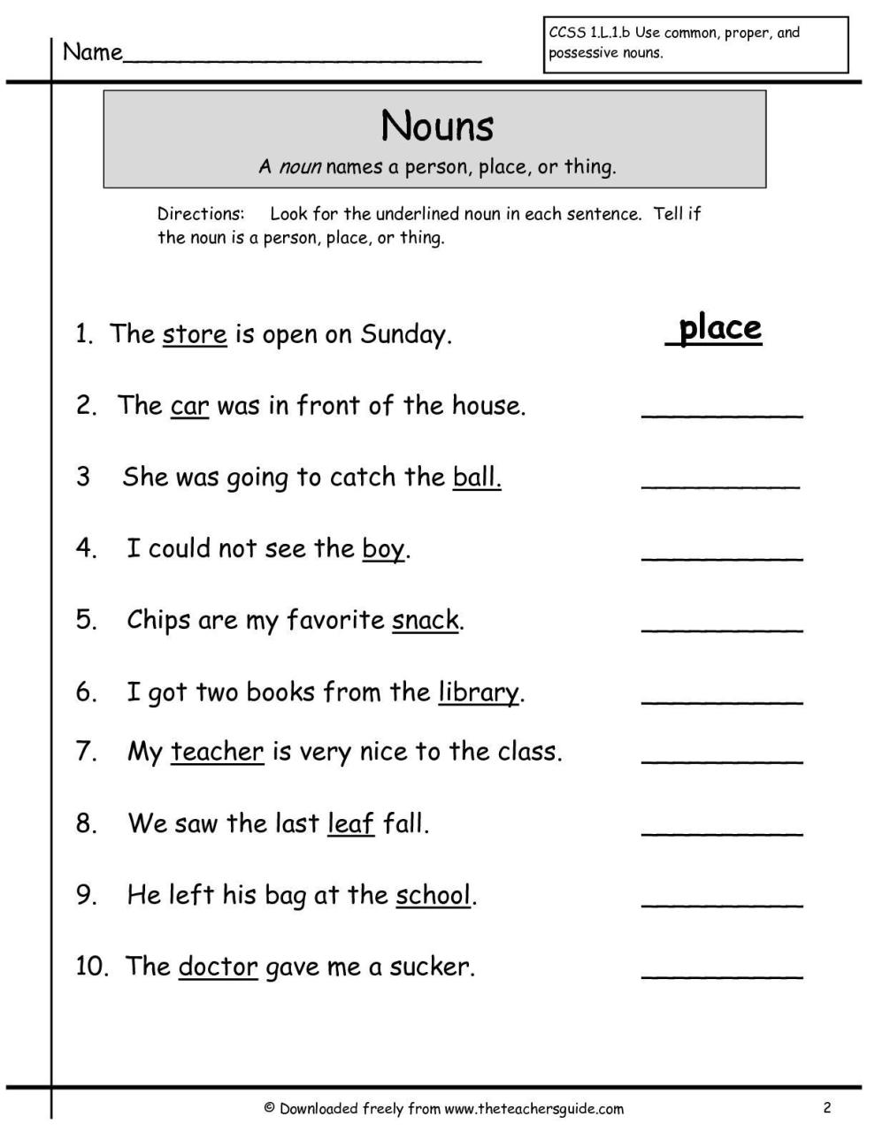 Noun Worksheet For Kindergarten Pdf