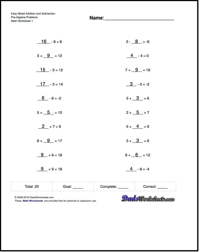 Free Printable Math Worksheets With Answer Key