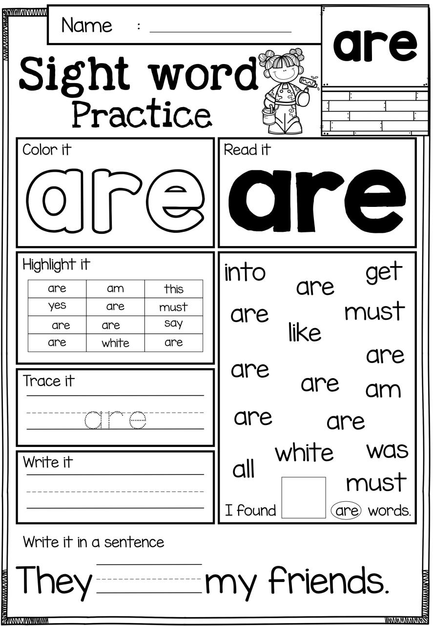 Kindergarten Printable Worksheets Sight Words