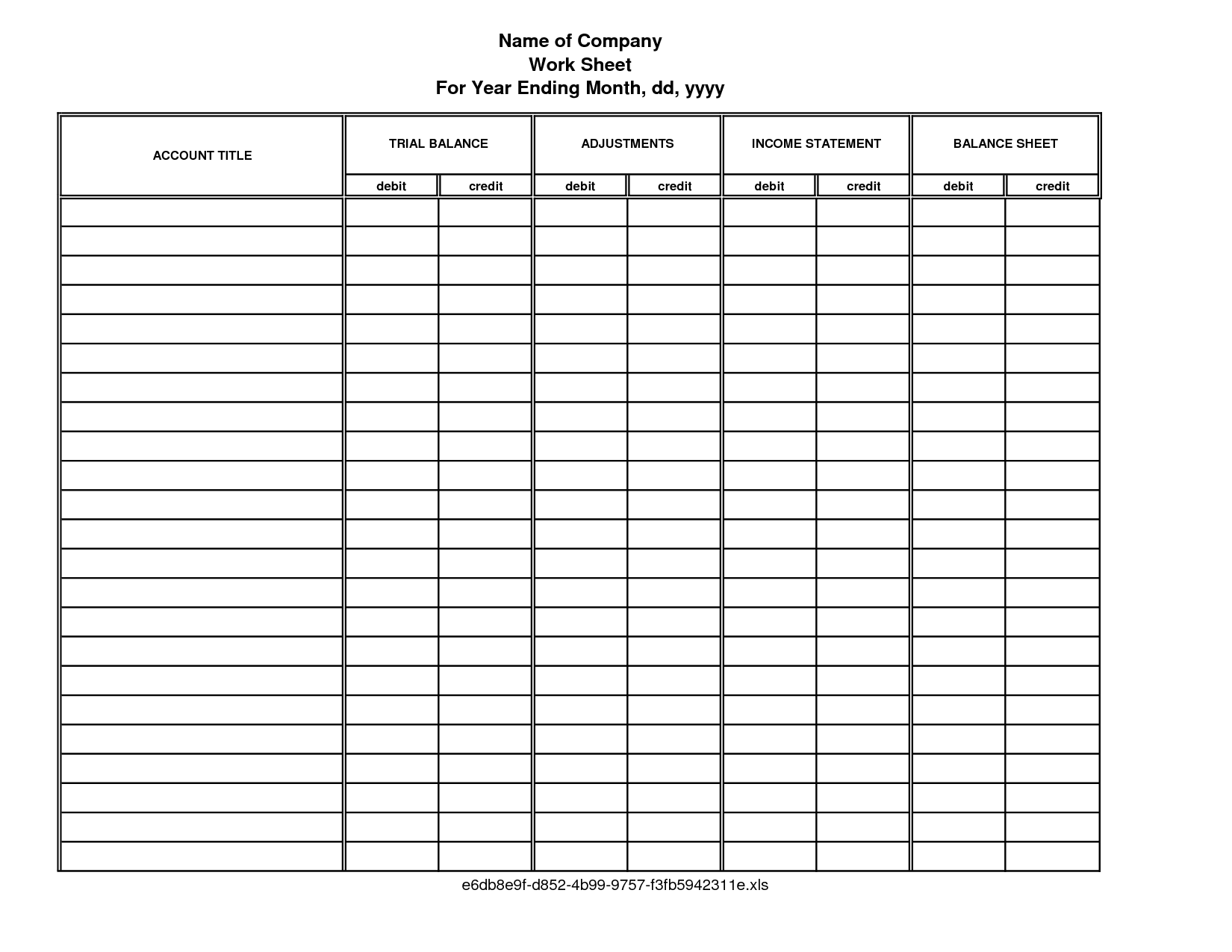 Printable Accounting Worksheet Template