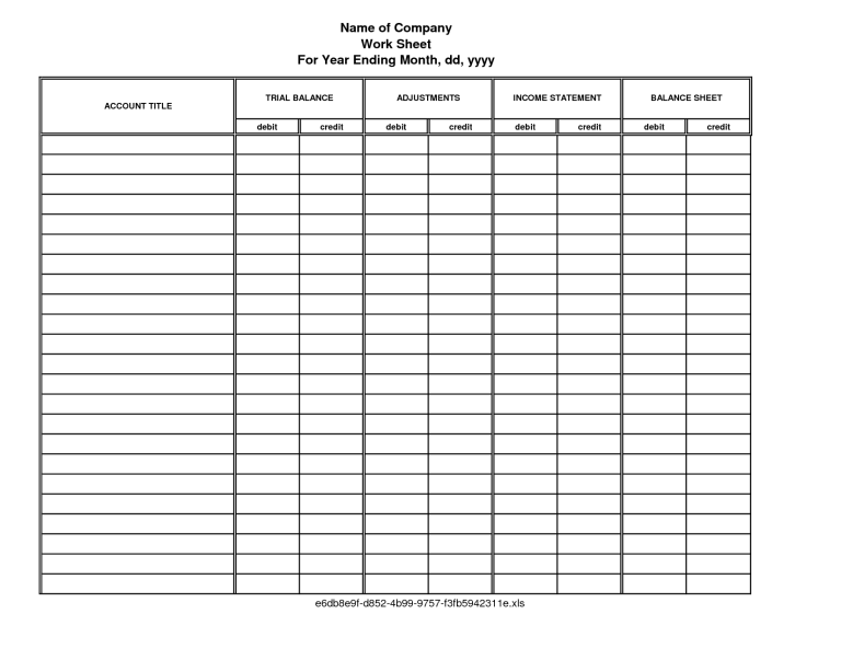 Blank Accounting Worksheet Template