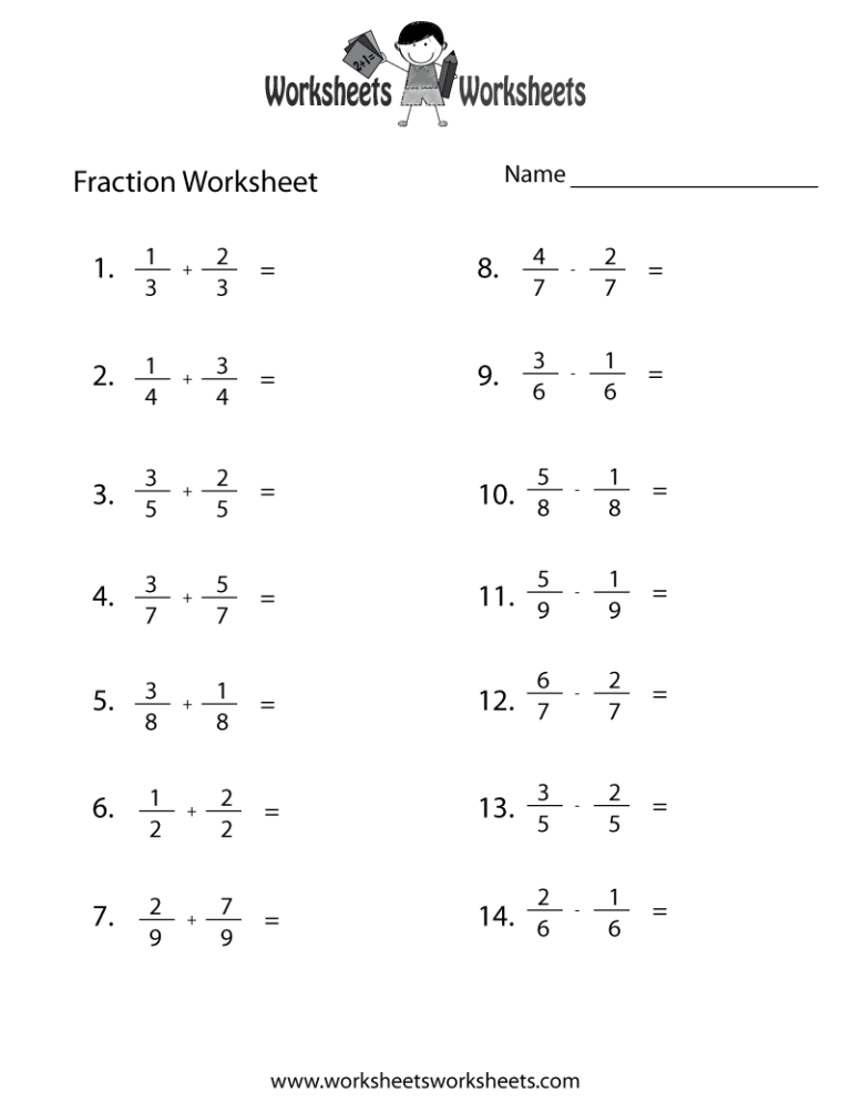 7Th Grade Math Fractions Worksheets Pdf