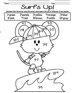 addition and subtraction coloring worksheets for kindergarten