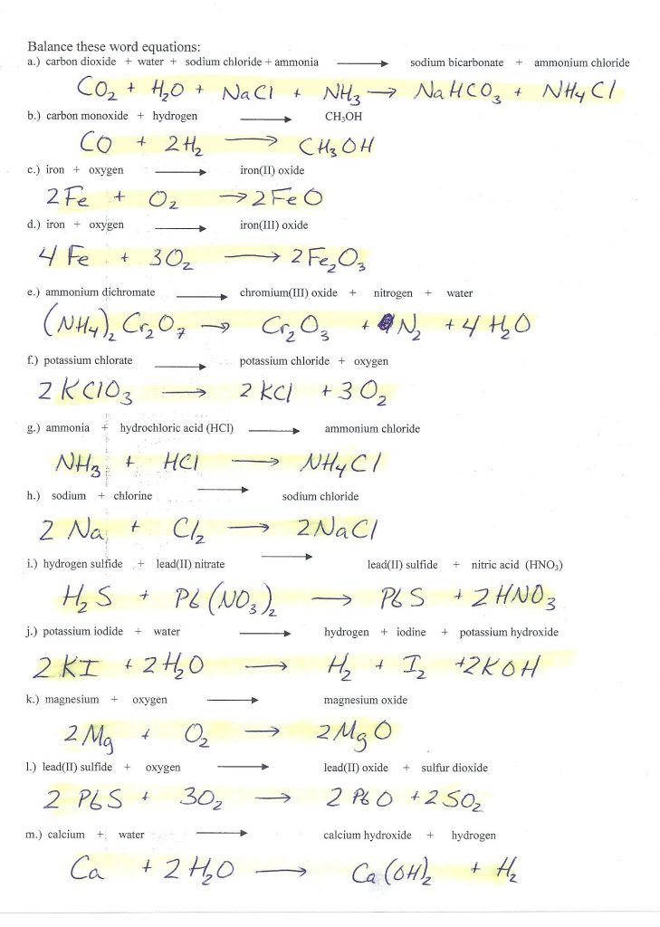 Balancing Equations Worksheet Chemistry Gcse