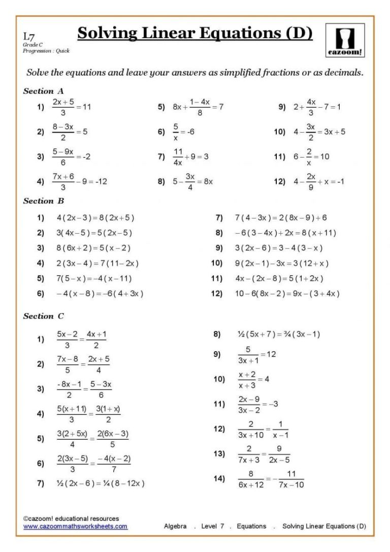 Year 7 Maths Worksheets Pdf With Answers
