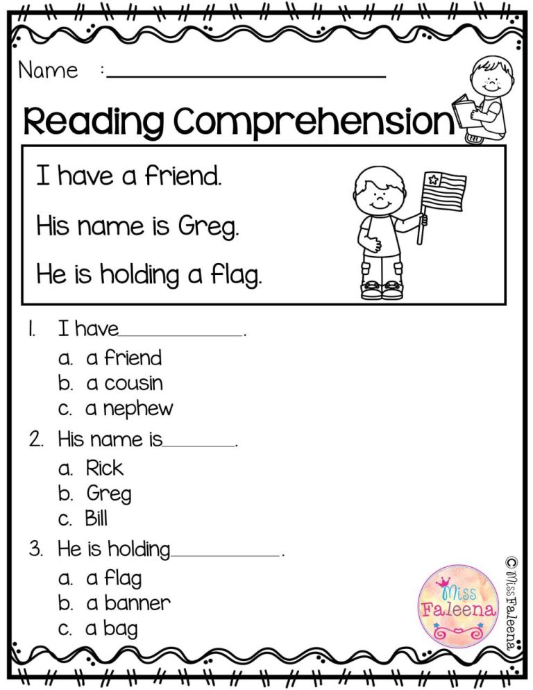 Reading Comprehension Worksheets Kindergarten Multiple Choice