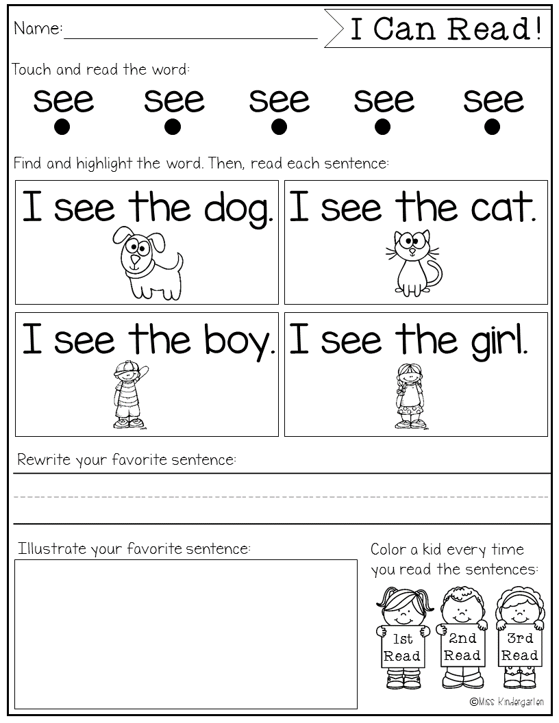 Kindergarten Sight Word Sentences Worksheets Pdf