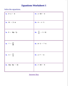 Free worksheets for linear equations (prealgebra, algebra 1) Algebra
