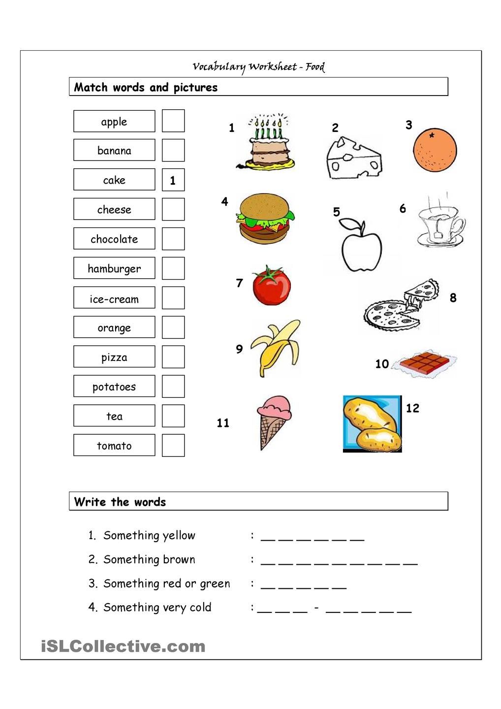 Food Vocabulary Worksheets For Kids
