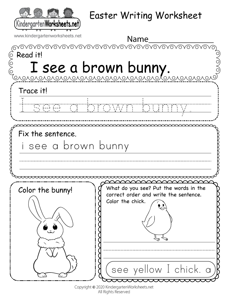 Easter Writing Worksheet Free Kindergarten Holiday Worksheet for Kids