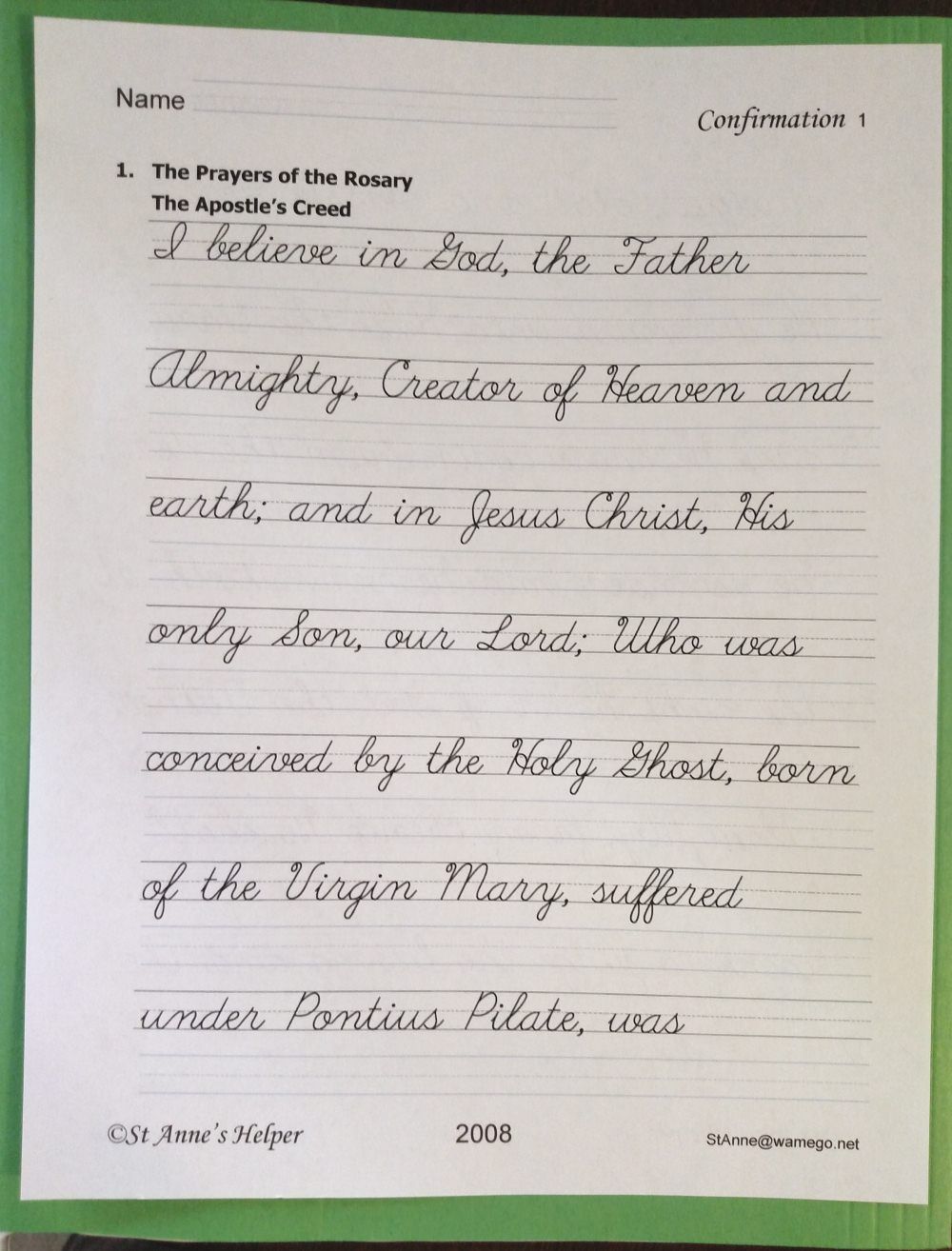 Catholic Cursive Handwriting Worksheets Free