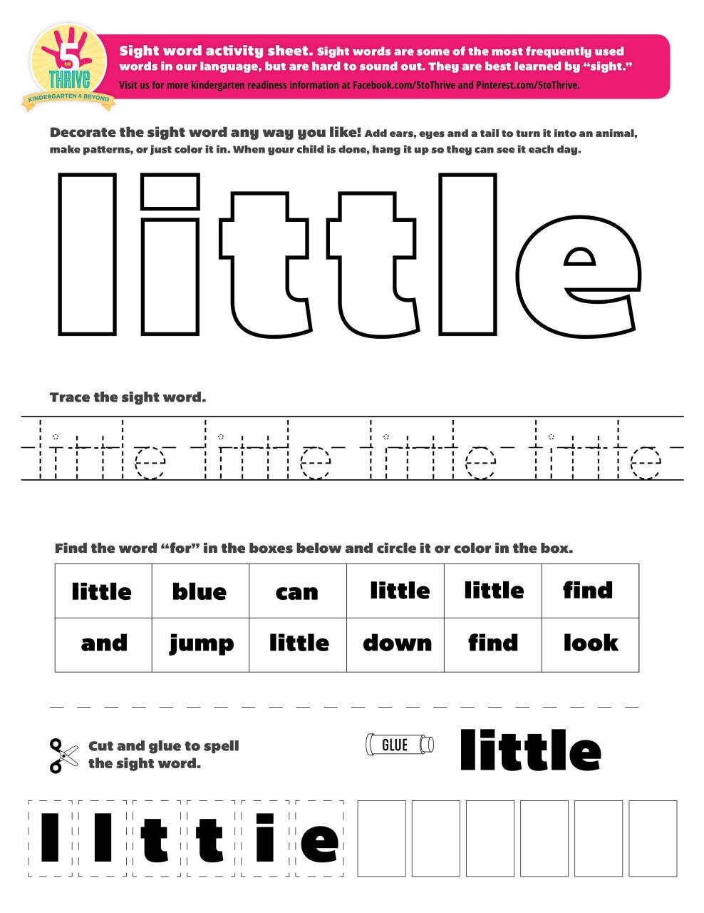 The sight word this week is "little". Sight words are some of the most