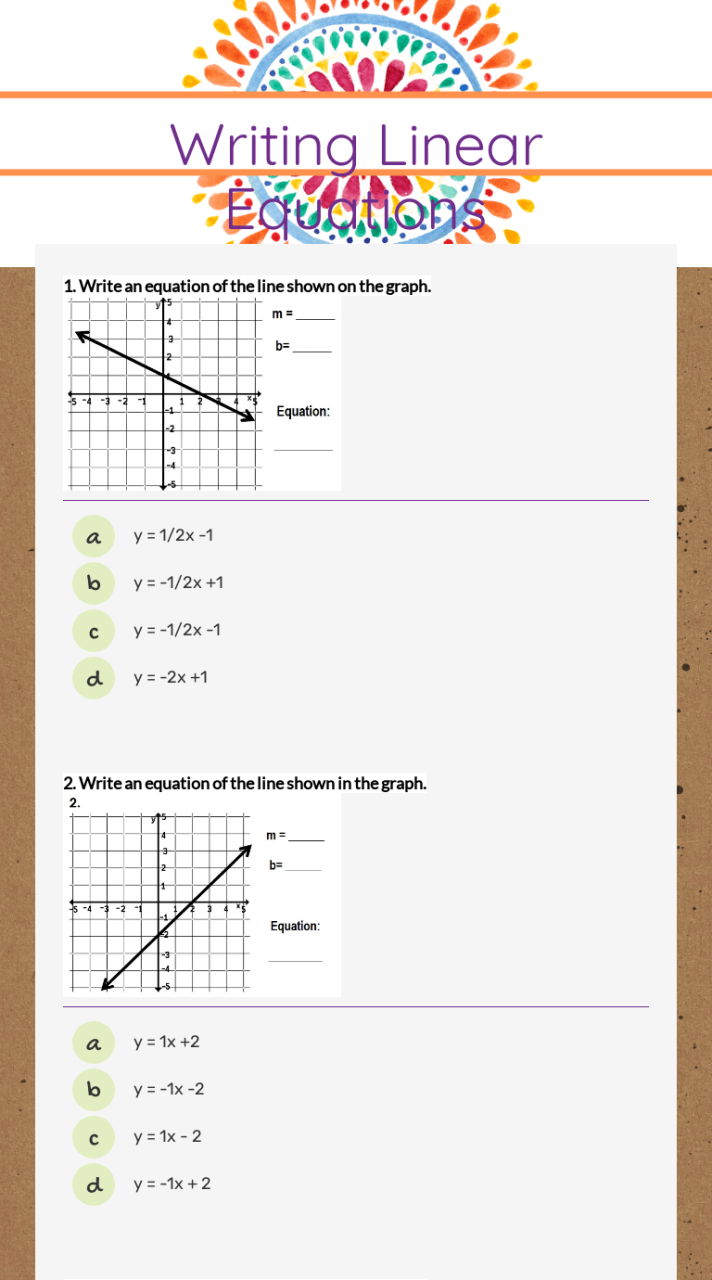 Writing Linear Equations Interactive Worksheet by Allison Schrank