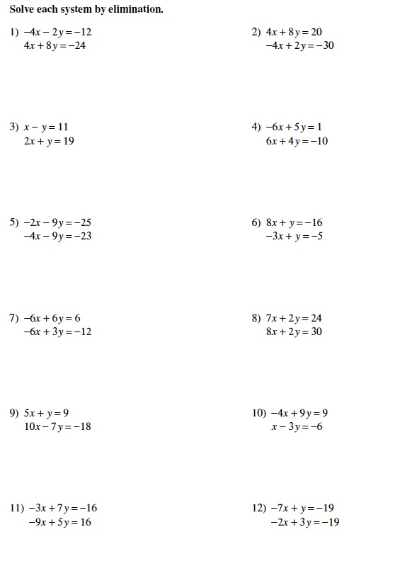 Systems Of Equations Worksheet 8Th Grade