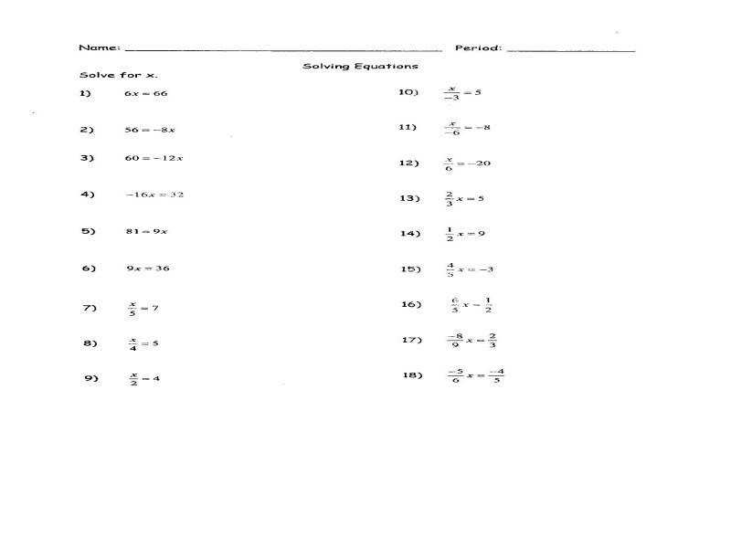 Equations with Variables On Both Sides Worksheets