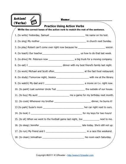 Verbs Worksheets For Grade 5 With Answers
