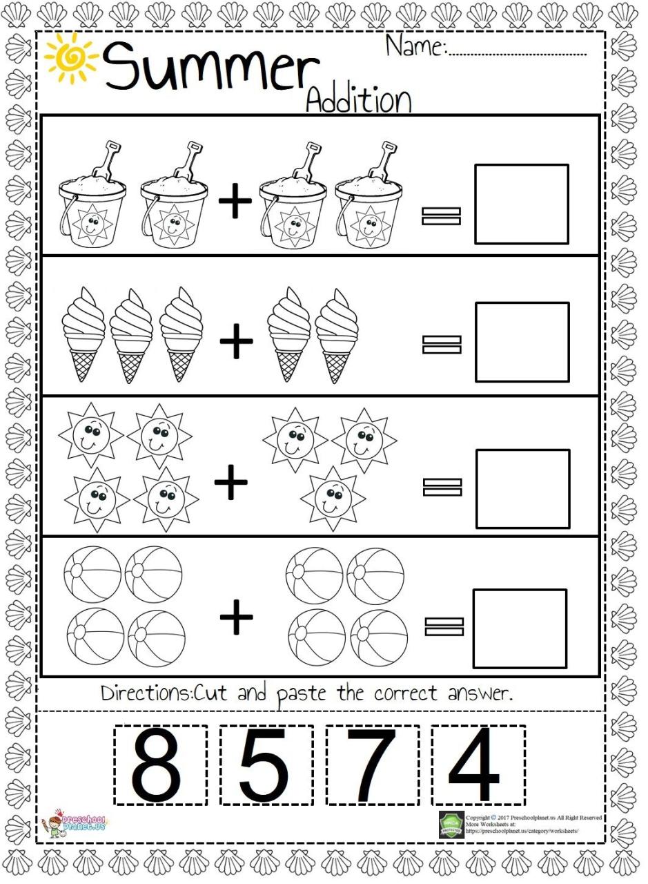 Summer Addition Worksheet Kindergarten math worksheets addition