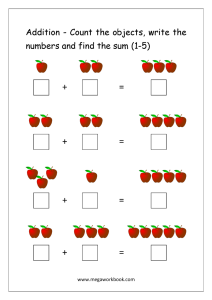 Addition Using Objects (for beginners) Kindergarten math worksheets
